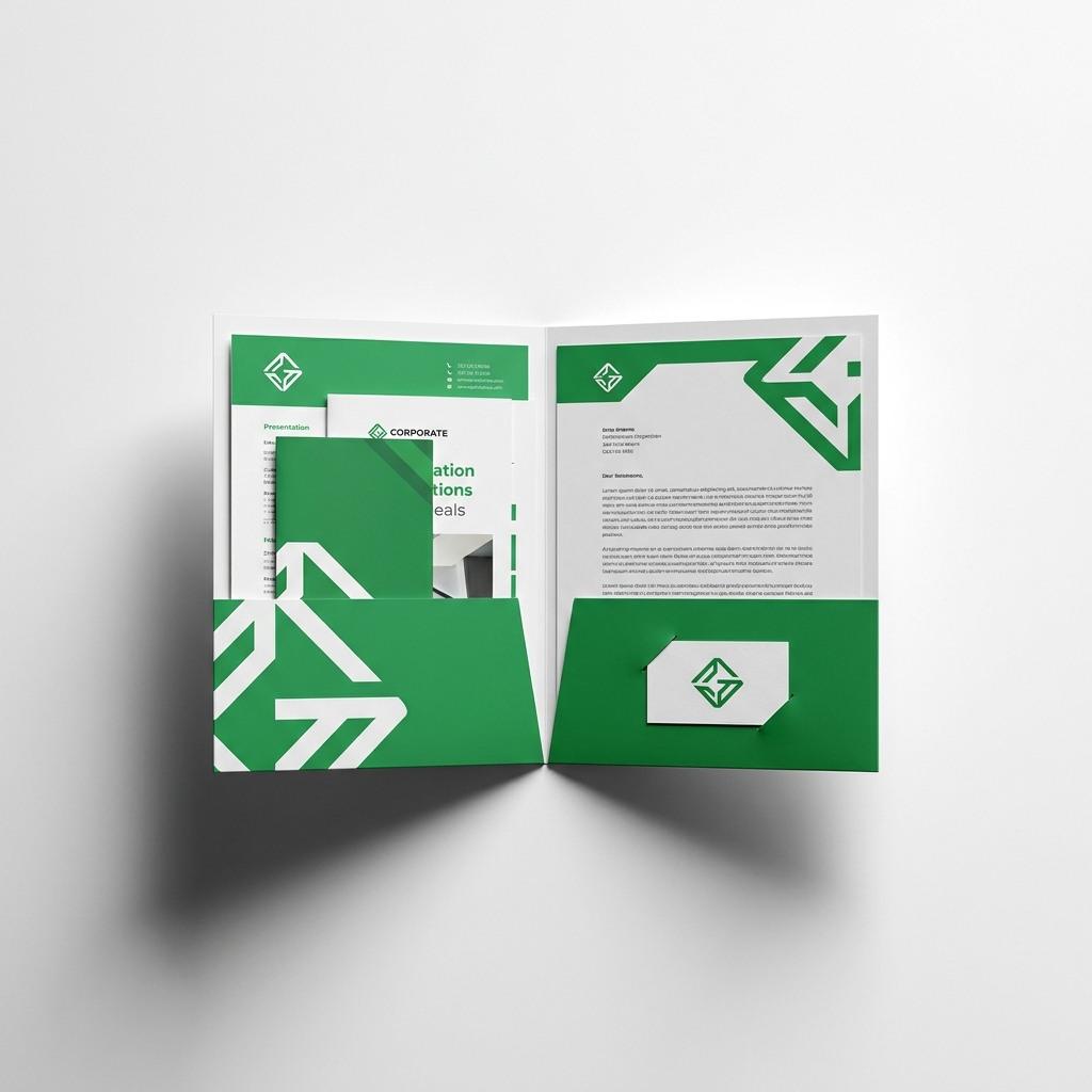 Two pocket folder with business card in die-cut slits